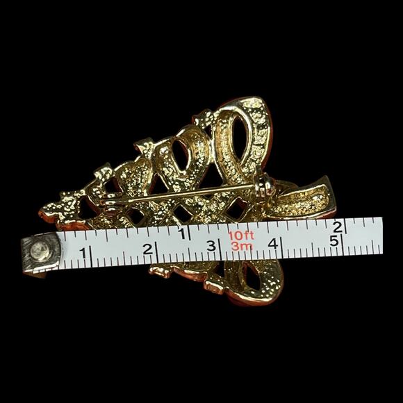 Vintage Christmas Tree Brooch & Holiday Pins Lot Red Green Rhinestone Gold Tone - Picture 8 of 13